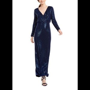 Vince Camuto long blue striped sequin gown